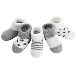 ANIMQUE 5 Paar Babysocken Winter Dicke Warm Baumwolle Söckchen 1-3 Jahre Kleinkind Socken Jungen Mädchen Wintersocken Grau, S von ANIMQUE