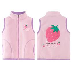 ANIMQUE Baby Kinder Fleeceweste Jungen Mädchen Polar Fleece Weste Stehkragen Reißverschluss Ärmellose Kinderjacke Cartoon Muster, Erdbeere Rosa 90 von ANIMQUE