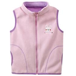 ANIMQUE Baby Kinder Fleeceweste Jungen Mädchen Polar Fleece Weste Stehkragen Reißverschluss Ärmellose Kinderjacke Cartoon Muster, Hase Rosa 100 von ANIMQUE