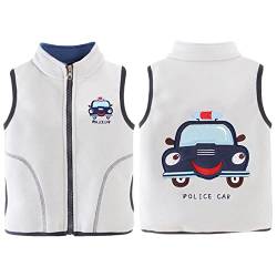 ANIMQUE Baby Kinder Fleeceweste Jungen Mädchen Polar Fleece Weste Stehkragen Reißverschluss Ärmellose Kinderjacke Cartoon Muster, Polizeiauto Grau 100 von ANIMQUE