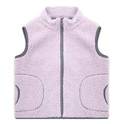 ANIMQUE Baby Kinder Verdicken Fleeceweste Jungen Mädchen Farbblock Weste Stehkragen Reißverschluss Ärmellose Winter Kinderjacke, Violett 110 von ANIMQUE