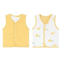 ANIMQUE Baby Kleinkind Doppelseitig Westen Frühling Herbst Kinderweste Baumwoll Kinder Ärmellose Jacke Dünn Strickjacke Oberteil mit Druckknopf, Gelb 80 von ANIMQUE