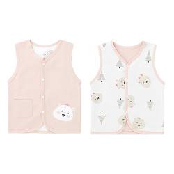 ANIMQUE Baby Kleinkind Kinder Baumwoll Westen Doppelseitig Ärmellose Jacke Kinderweste mit Druckknopf Frühling Herbst mit Cartoon Muster, Bär Rosa 110 von ANIMQUE