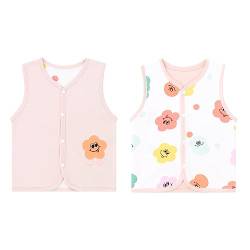 ANIMQUE Baby Kleinkind Kinder Doppelseitig Westen Frühling Herbst Baumwoll Dünn Ärmellose Jacke Kinderweste mit Druckknopf mit Cartoon Muster, Blumen Rosa 110 von ANIMQUE