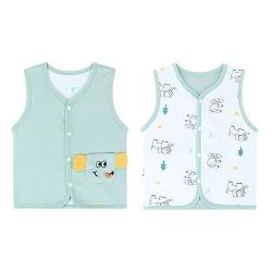 ANIMQUE Baby Kleinkind Kinder Doppelseitig Westen Frühling Herbst Baumwoll Dünn Ärmellose Jacke Kinderweste mit Druckknopf mit Cartoon Muster, Elefant Grün 100 von ANIMQUE