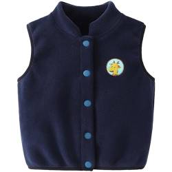 ANIMQUE Baby Kleinkind Polarfleece Westen Kinder Jacke Junge Mädchen Baumwoll Ärmellose Kinderweste Frühling Herbst Strickjacke Oberteil mit Cartoon Muster, Marineblau 100 von ANIMQUE