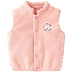 ANIMQUE Baby Kleinkind Polarfleece Westen Kinder Jacke Junge Mädchen Baumwoll Ärmellose Kinderweste Frühling Herbst Strickjacke Oberteil mit Cartoon Muster, Rosa 110 von ANIMQUE