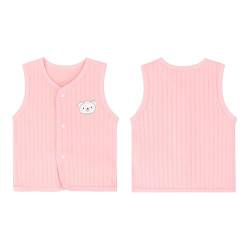 ANIMQUE Baby Kleinkind Westen Kinder Baumwoll Ärmellose Jacke mit Druckknopf Frühling Herbst Dünn Kinderweste Strickjacke Oberteil mit Cartoon Muster, Rosa 73 von ANIMQUE