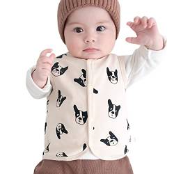 ANIMQUE Baby Unisex Weste Baumwolle Süß Tiere Jungen Mädchen Ärmellos Jacke Top für Kleinkind Hündchen, Beige 90 von ANIMQUE