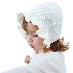 ANIMQUE Babymütze Mädchen Höfischer Stil Gekräuselte Strickmütze 0-1 Jahre Frühling Herbst Süß Sonnenblumen Prinzessin Mütze, Beige von ANIMQUE