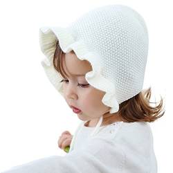 ANIMQUE Babymütze Mädchen Höfischer Stil Gekräuselte Strickmütze 1-2 Jahre Frühling Herbst Süß Sonnenblumen Prinzessin Mütze, Beige von ANIMQUE