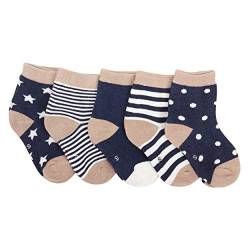 ANIMQUE Kinder Baby Socken 1-3 Jahre Jungen Mädchen Täglich Basic Baumwolle Crew-Socken 5er Pack Casual Schule Atmungsaktiv Bequem JQ008 Marineblau, S von ANIMQUE