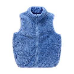 ANIMQUE Kinder Fleece Weste Winter Baby Kleinkind Jungen Mädchen Eltern-Kind Fleeceweste Super Warm Plüsch Shu-Velveteen Ärmellose Jacke Stehkragen mit Reißverschluss, Azurblau 140 von ANIMQUE