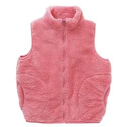 ANIMQUE Kinder Fleece Weste Winter Baby Kleinkind Jungen Mädchen Eltern-Kind Fleeceweste Super Warm Plüsch Shu-Velveteen Ärmellose Jacke Stehkragen mit Reißverschluss, Korallenrot 160 von ANIMQUE