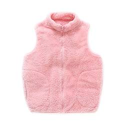 ANIMQUE Kinder Fleece Weste Winter Baby Kleinkind Jungen Mädchen Eltern-Kind Fleeceweste Super Warm Plüsch Shu-Velveteen Ärmellose Jacke Stehkragen mit Reißverschluss, Rosa 110 von ANIMQUE