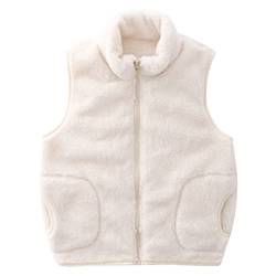 ANIMQUE Kinder Fleece Weste Winter Baby Kleinkind Jungen Mädchen Eltern-Kind Fleeceweste Super Warm Plüsch Shu-Velveteen Ärmellose Jacke Stehkragen mit Reißverschluss, Weiß 100 von ANIMQUE