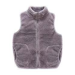 ANIMQUE Kinder Fleece Weste Winter Baby Kleinkind Jungen Mädchen Fleeceweste Super Warm Plüsch Shu-Velveteen Ärmellose Jacke Stehkragen mit Reißverschluss, Grau 160 von ANIMQUE