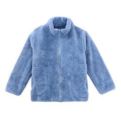 ANIMQUE Kinder Fleecejacke Stehkragen Durchgehender Reißverschluss Eltern-Kind Jacke Winter Kleinkind Jungen Mädchen Warm Plüsch Korallenvlies Outerwear, Azurblau 110 von ANIMQUE