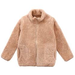 ANIMQUE Kinder Fleecejacke Stehkragen Durchgehender Reißverschluss Eltern-Kind Jacke Winter Kleinkind Jungen Mädchen Warm Plüsch Korallenvlies Outerwear, Khaki 140 von ANIMQUE