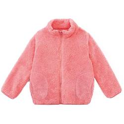 ANIMQUE Kinder Fleecejacke Stehkragen Durchgehender Reißverschluss Eltern-Kind Jacke Winter Kleinkind Jungen Mädchen Warm Plüsch Korallenvlies Outerwear, Korallenrot 140 von ANIMQUE