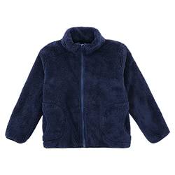 ANIMQUE Kinder Fleecejacke Stehkragen Durchgehender Reißverschluss Eltern-Kind Jacke Winter Kleinkind Jungen Mädchen Warm Plüsch Korallenvlies Outerwear, Marineblau 140 von ANIMQUE