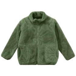 ANIMQUE Kinder Fleecejacke Stehkragen Durchgehender Reißverschluss Eltern-Kind Jacke Winter Kleinkind Jungen Mädchen Warm Plüsch Korallenvlies Outerwear, Olivgrün 120 von ANIMQUE