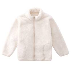 ANIMQUE Kinder Fleecejacke Stehkragen Durchgehender Reißverschluss Eltern-Kind Jacke Winter Kleinkind Jungen Mädchen Warm Plüsch Korallenvlies Outerwear, Weiß 170 von ANIMQUE