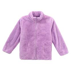 ANIMQUE Kinder Fleecejacke Stehkragen Durchgehender Reißverschluss Jacke Winter Kleinkind Jungen Mädchen Warm Plüsch Korallenvlies Outerwear, Violett 170 von ANIMQUE