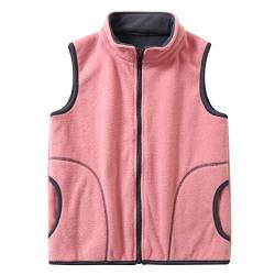 ANIMQUE Kinder Jungen Mädchen Fleeceweste Stehkragen Reißverschluss Doppellagiges Polar Fleece Weste Ärmellose Kinderjacke Einfarbig, Rosa 130 von ANIMQUE