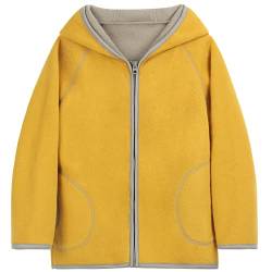 ANIMQUE Kinder Kapuzenjacke Polar Fleece Doppellagig Jungen Mädchen Fleecejacke Reißverschluss Winter Herbst Jacke Warm Sport, Goldgelb 110 von ANIMQUE