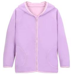 ANIMQUE Kinder Kapuzenjacke Polar Fleece Doppellagig Jungen Mädchen Fleecejacke Reißverschluss Winter Herbst Jacke Warm Sport, Violett 140 von ANIMQUE