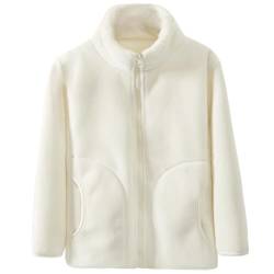 ANIMQUE Kleinkind Kinder Herbst Winter Fleece Jacke Jungen Mädchen Verdickter Stehkragen Winddicht Kinder Reißverschlussmantel Feste Eltern-Kind-Oberbekleidung Oberteile, Beige 160 von ANIMQUE