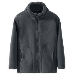 ANIMQUE Kleinkind Kinder Herbst Winter Fleece Jacke Jungen Mädchen Verdickter Stehkragen Winddicht Kinder Reißverschlussmantel Feste Eltern-Kind-Oberbekleidung Oberteile, Dunkelgrau 140 von ANIMQUE