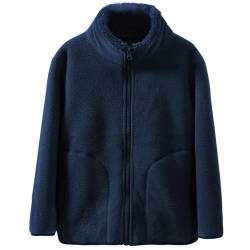 ANIMQUE Kleinkind Kinder Herbst Winter Fleece Jacke Jungen Mädchen Verdickter Stehkragen Winddicht Kinder Reißverschlussmantel Feste Eltern-Kind-Oberbekleidung Oberteile, Marineblau 140 von ANIMQUE