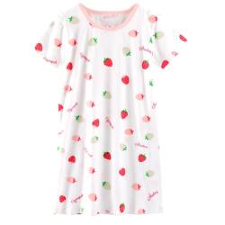 ANIMQUE Mädchen Nachthemd Sommer Kurzarm Kleid Pyjama Baby Kinder Süss Erdbeere Drucken Zuhause Nachtwäsche 1–10 Jahre, Weiß Erdbeere 110 von ANIMQUE