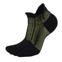 ANIMQUE Professionell Athletische Zehensocken Merinowolle Marathon Sneaker Socken Fünf Finger Verdickt Atmungsaktiv Feuchtigkeitstransport Funktionale Bogen-Kompression Sportsocken, Schwarz 39/42 von ANIMQUE