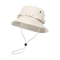 ANIMQUE Unisex Boonie Hut Lässiger Sonnenschutzhut Damen Breiter Krempe Sommer Baumwolle Fischerhut mit Kinnriemen, Beige 60 cm von ANIMQUE