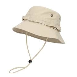 ANIMQUE Unisex Boonie Hut Lässiger Sonnenschutzhut Damen Breiter Krempe Sommer Wasserabweisend Fischerhut mit Kinnriemen, Khaki 60 cm von ANIMQUE