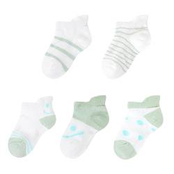 ANIMQUE Unisex Sommer Socken Dünn für Baby Kinder Baumwolle Sneaker Socken Maschen Atmungsaktiv Super Elastisch Täglich Basic 5er Pack (16/17 EU) 0-6 Monate Grün, XS von ANIMQUE