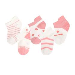 ANIMQUE Unisex Sommer Socken Dünn für Baby Kinder Baumwolle Sneaker Socken Maschen Atmungsaktiv Super Elastisch Täglich Basic 5er Pack (16/17 EU) 0-6 Monate Rosa, XS von ANIMQUE