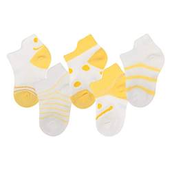 ANIMQUE Unisex Sommer Socken Dünn für Mädchen Jungen Baumwolle Sneaker Socken Maschen Atmungsaktiv Super Elastisch Täglich Basic 5er Pack 25/28 EU Gelb, L von ANIMQUE