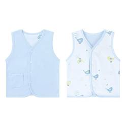 Baby Kleinkind Doppelseitig Westen Frühling Herbst Kinderweste Baumwoll Kinder Ärmellose Jacke Dünn Strickjacke Oberteil mit Druckknopf, Blau 90 von ANIMQUE