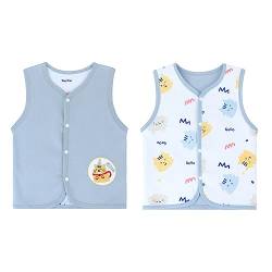 Baby Kleinkind Kinder Doppelseitig Westen Frühling Herbst Baumwoll Dünn Ärmellose Jacke Kinderweste mit Druckknopf mit Cartoon Muster, Tiger Blau 100 von ANIMQUE