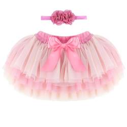 Baby Kleinkind Mädchen Tutu Rock Prinzessin Rock Mini Tiered Super Soft Tüllrock 0-6 Monate Elastische Taille Ballett Tanzrock mit Windelüberzug + Stirnband, Pfirsich Rosa S von ANIMQUE