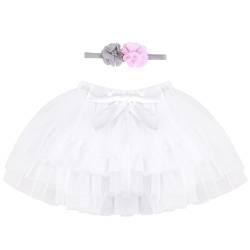 Baby Kleinkind Mädchen Tutu Rock Prinzessin Rock Mini Tiered Super Soft Tüllrock 6-12 Monate Elastische Taille Ballett Tanzrock mit Windelüberzug + Stirnband, Weiß M von ANIMQUE