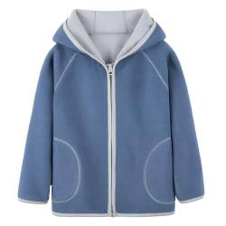 Kinder Kapuzenjacke Polar Fleece Doppellagig Jungen Mädchen Fleecejacke Reißverschluss Winter Herbst Jacke Warm Sport, Blau 110 von ANIMQUE