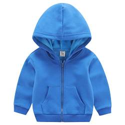 Kinder Unisex Sweatjacke Einfarbig Thermal Fleece Gefüttert Zip Hoodie Kapuzenpullover Winter, Blau 140 von ANIMQUE