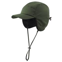 Winter Ohrenschutz Baseballkappe Polarfleece Gefüttert Wasserabweisend Ohrenklappen Kappe Herren Damen Warm Verdicken Outdoor Baseball Cap mit Abnehmbarem Winddichtem Riemen, Armee Grün 56-62cm von ANIMQUE