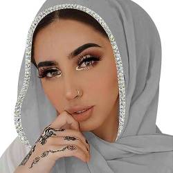 ANKOMINA Frauen Soft Chiffon Strass Lange Schal Schal Mode Muslim Hijab Kopf Wrap Schals, Grau (silberfarbener Strass), Einheitsgröße von ANKOMINA