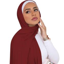 ANKOMINA Frauen Weiche Baumwolle Muslim Jersey Hijab Kopf Wrap Schals Mode Lange Schal Schals, Weinrot, Einheitsgröße von ANKOMINA